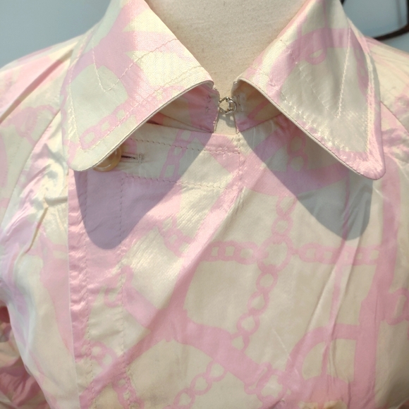 Moschino Aeffe Spa reversible khaki/pink patterned silk jacket 8 EUC $1300 - Picture 12 of 15